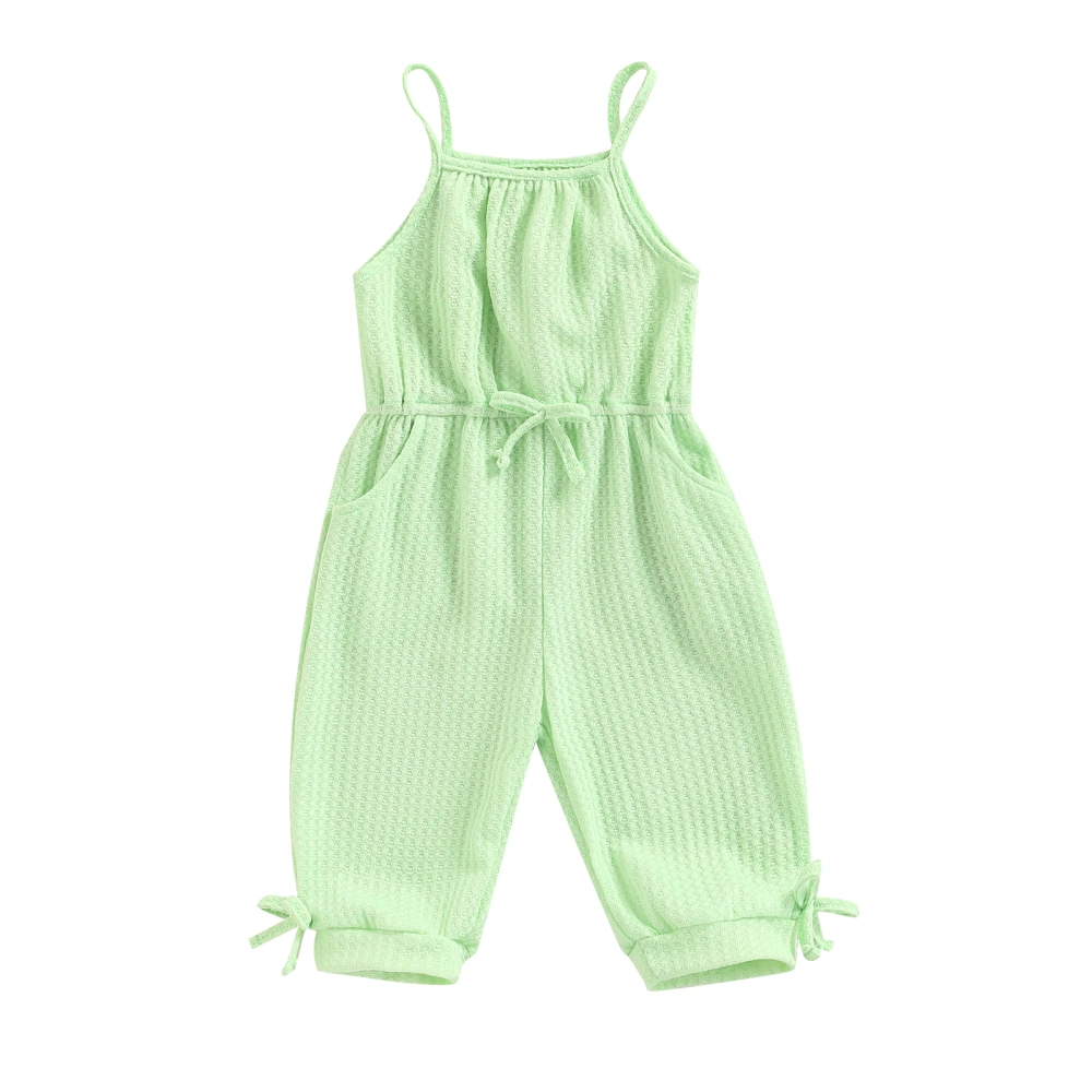 Little Girls Summer Jumpsuit, Plain Color Sling Drawstring Romper