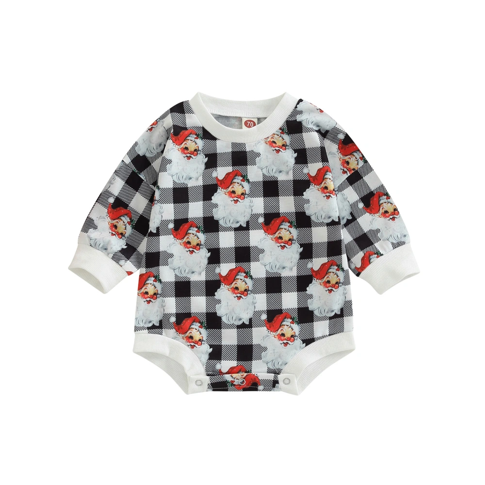 Baby Long Sleeve Round Neck Santa Plaid Print Christmas Romper 