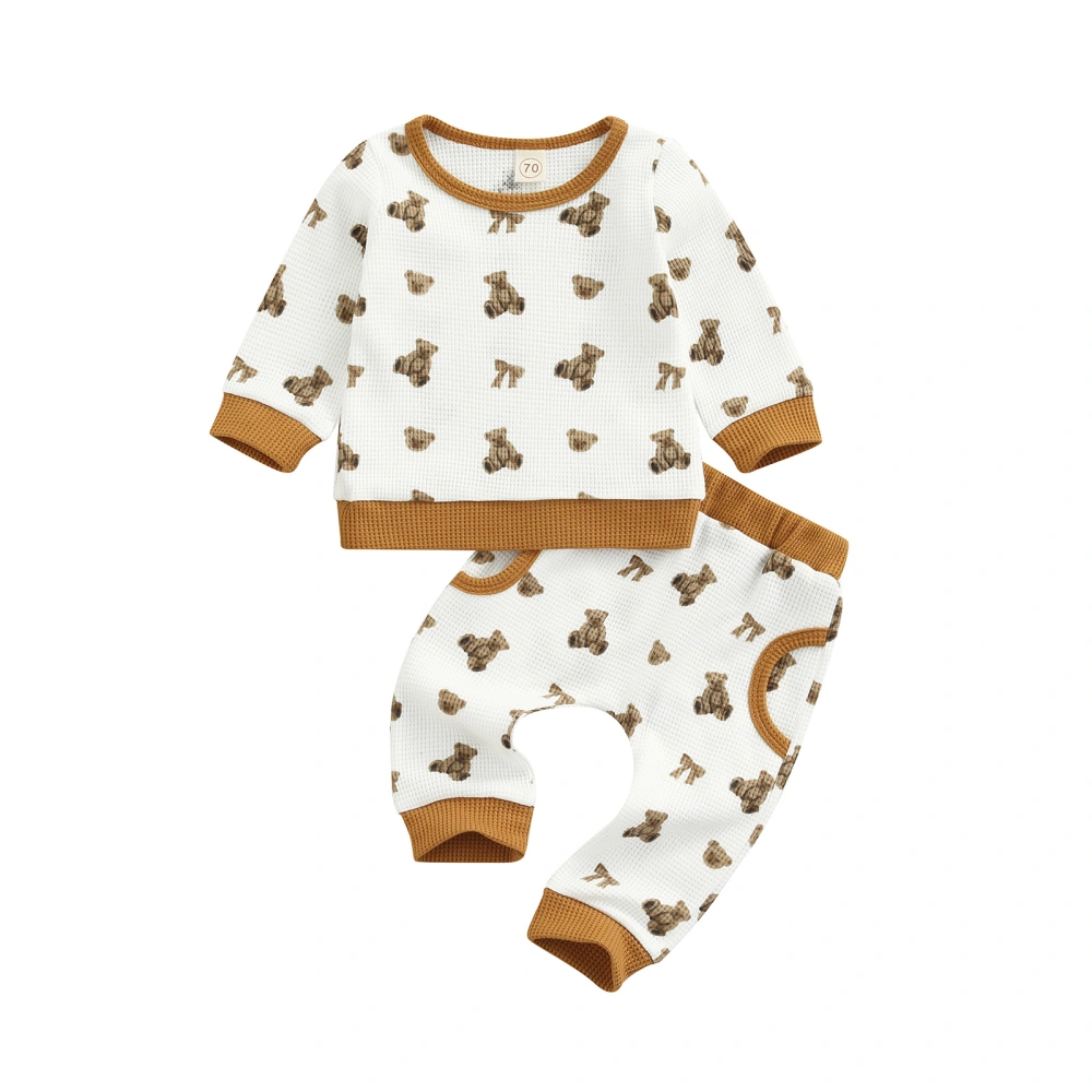 Baby's Two-Piece Suit, Bear Print Long Sleeve Boy Girl Tops + Pants