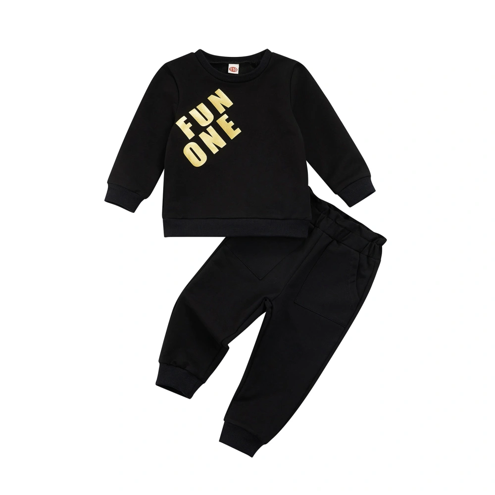 Girls Clothes Set, Black Letters Printing Pullover and Sweatpants