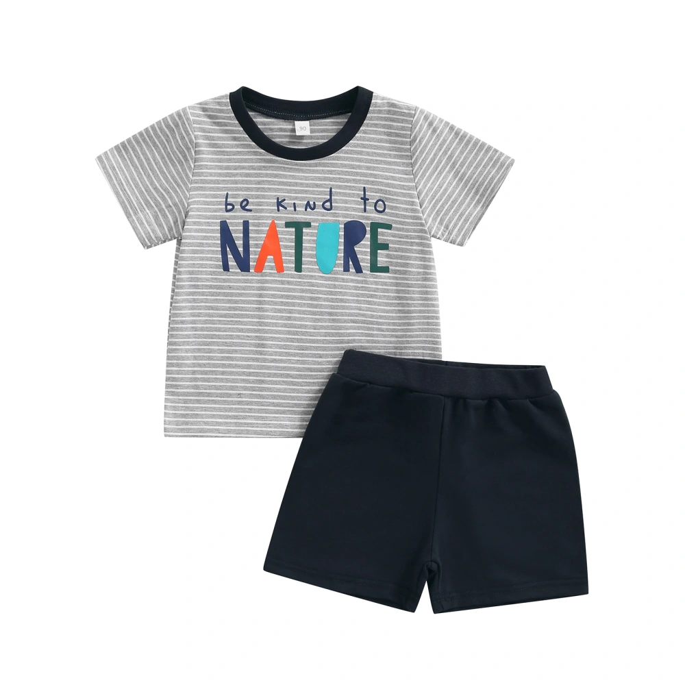 Kids Boy Short Sleeve Tops + Shorts, Letter Stripe Print Clothing