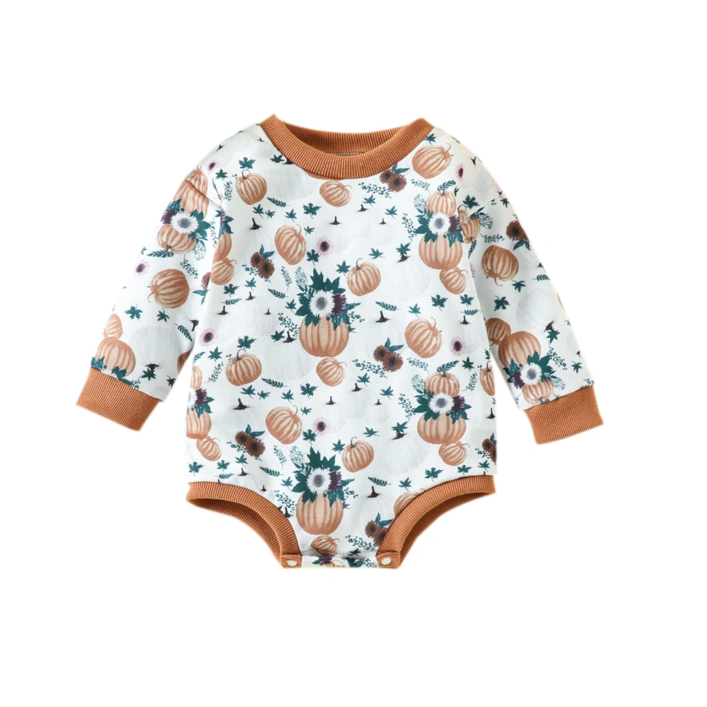 Infant Baby Romper, Long Sleeve Pumpkin Round Neck Bodysuit 