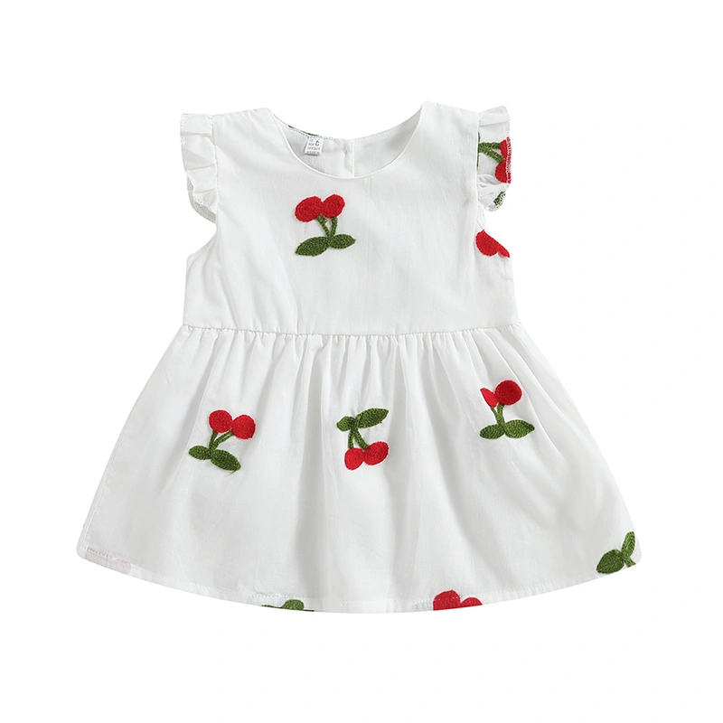 Girl Fly Sleeve Round Neck Cherry/ Strawberry Print Princess Dress