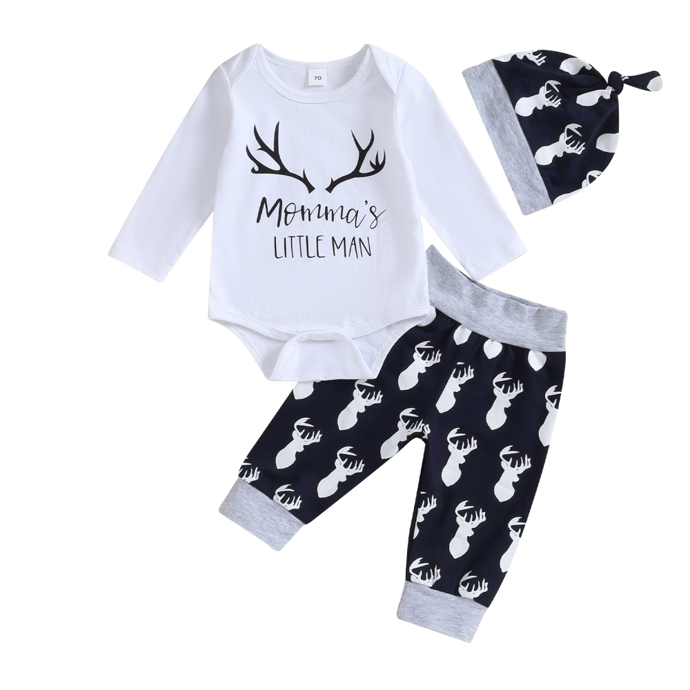 Baby Christmas Long Sleeve Romper + Deer Head Pattern Pants + Hat 