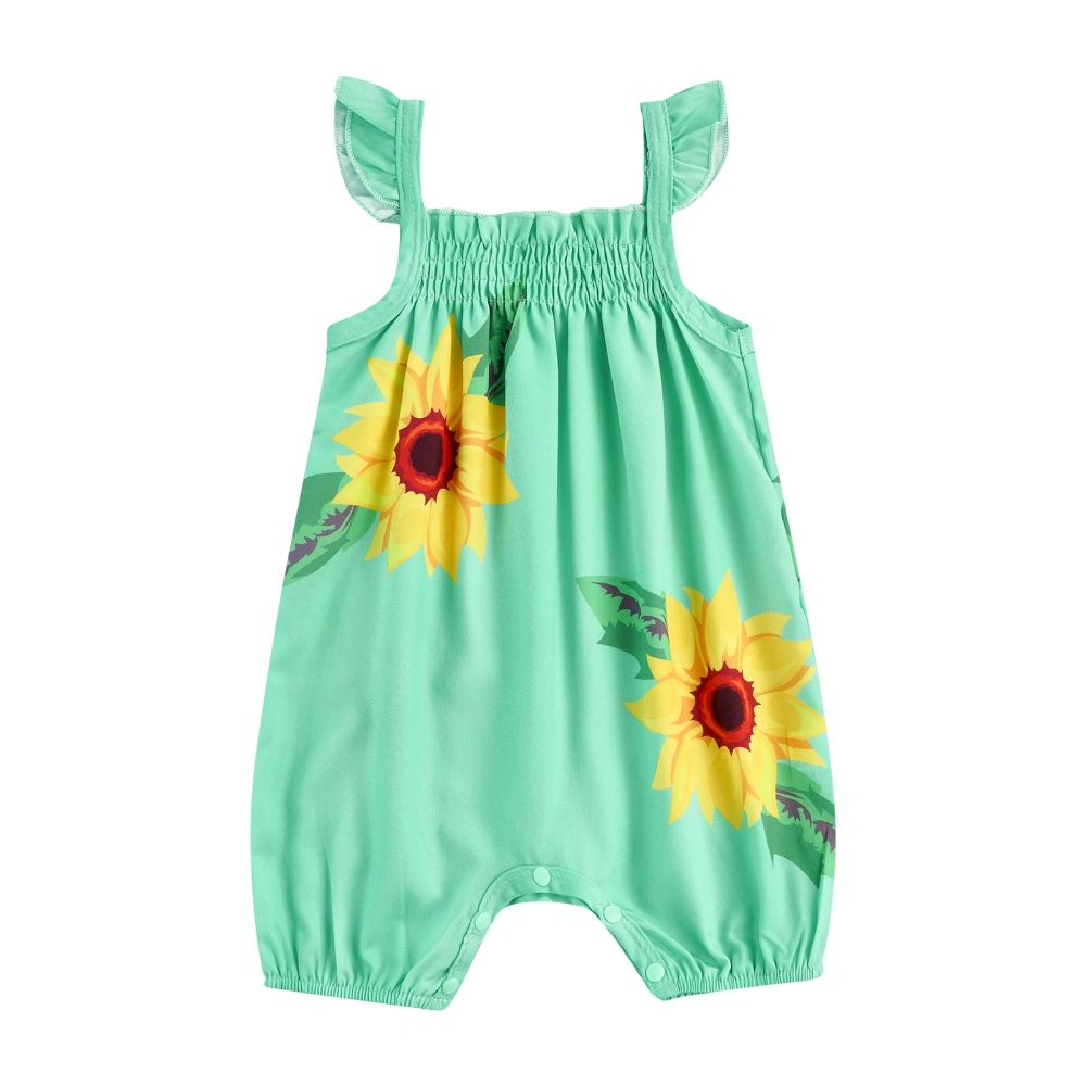 Baby Girls Summer Romper, Ruffle Sling Sunflower Ruched One-Piece