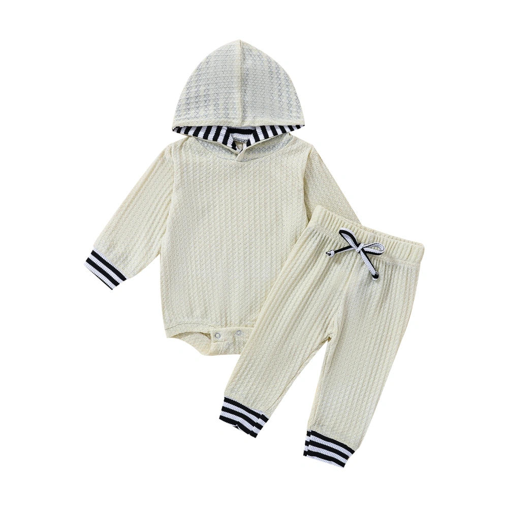 Baby Autumn Long Sleeve Patchwork Hooded Romper + Drawstring Pants