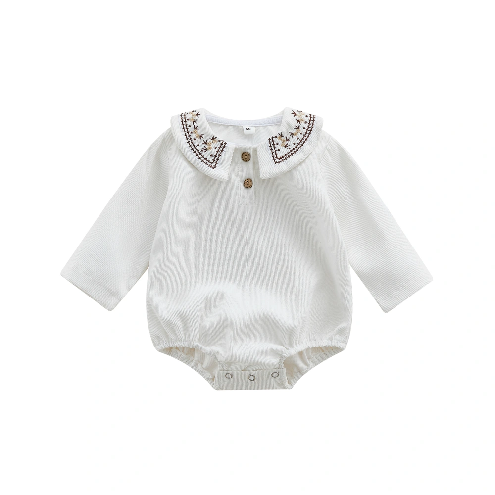 Infant Baby Girl Flower Embroidery Doll Collar Long Sleeve Romper