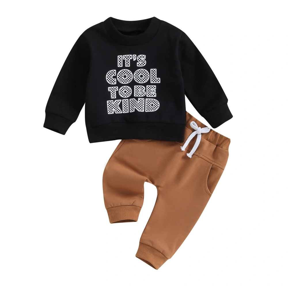 Baby Boy 2 Piece Outfit Checkerboard Letter Print Sweatshirt and Pants