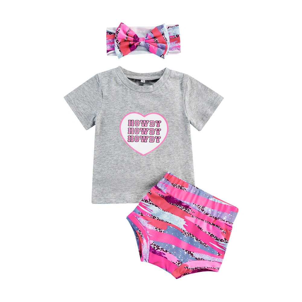 Infant 3 Pieces Outfits, Heart Letter Print Tops + Shorts + Headband