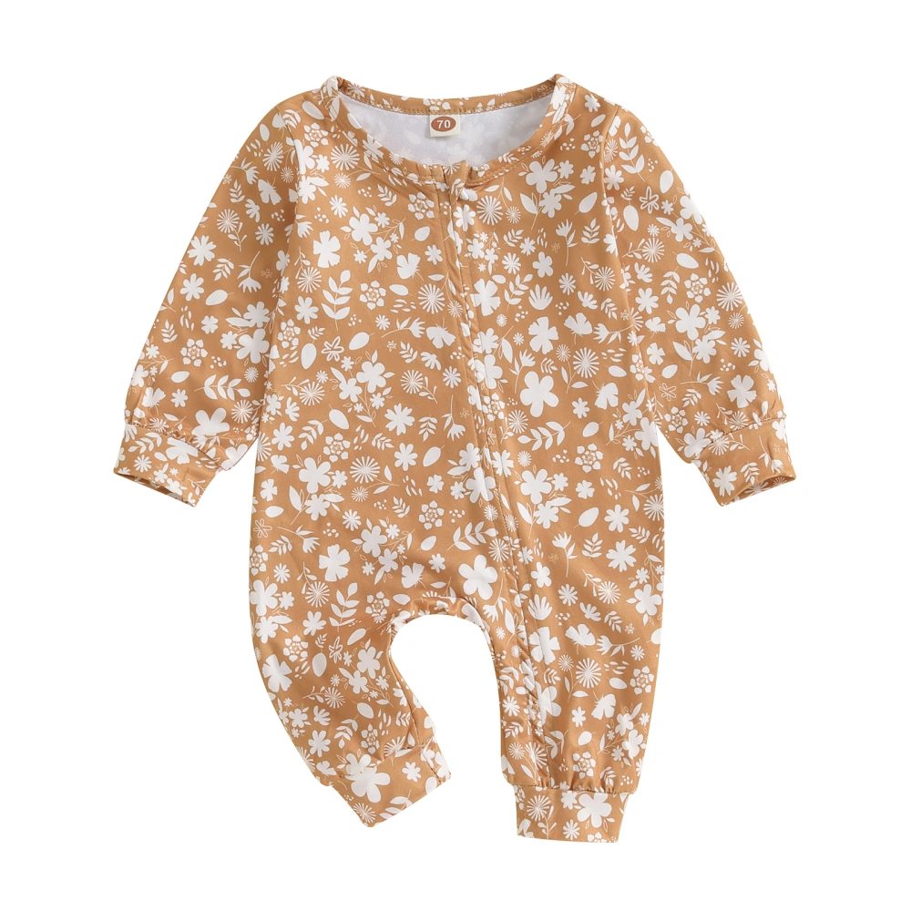 Baby Jumpsuit, Long Sleeve Flower Stripes Rainbow Print Fall Romper