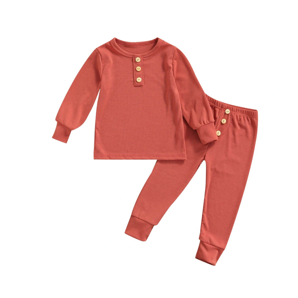 Baby Solid Color Buttons Long Sleeve Tops Jogger Pants, Red 