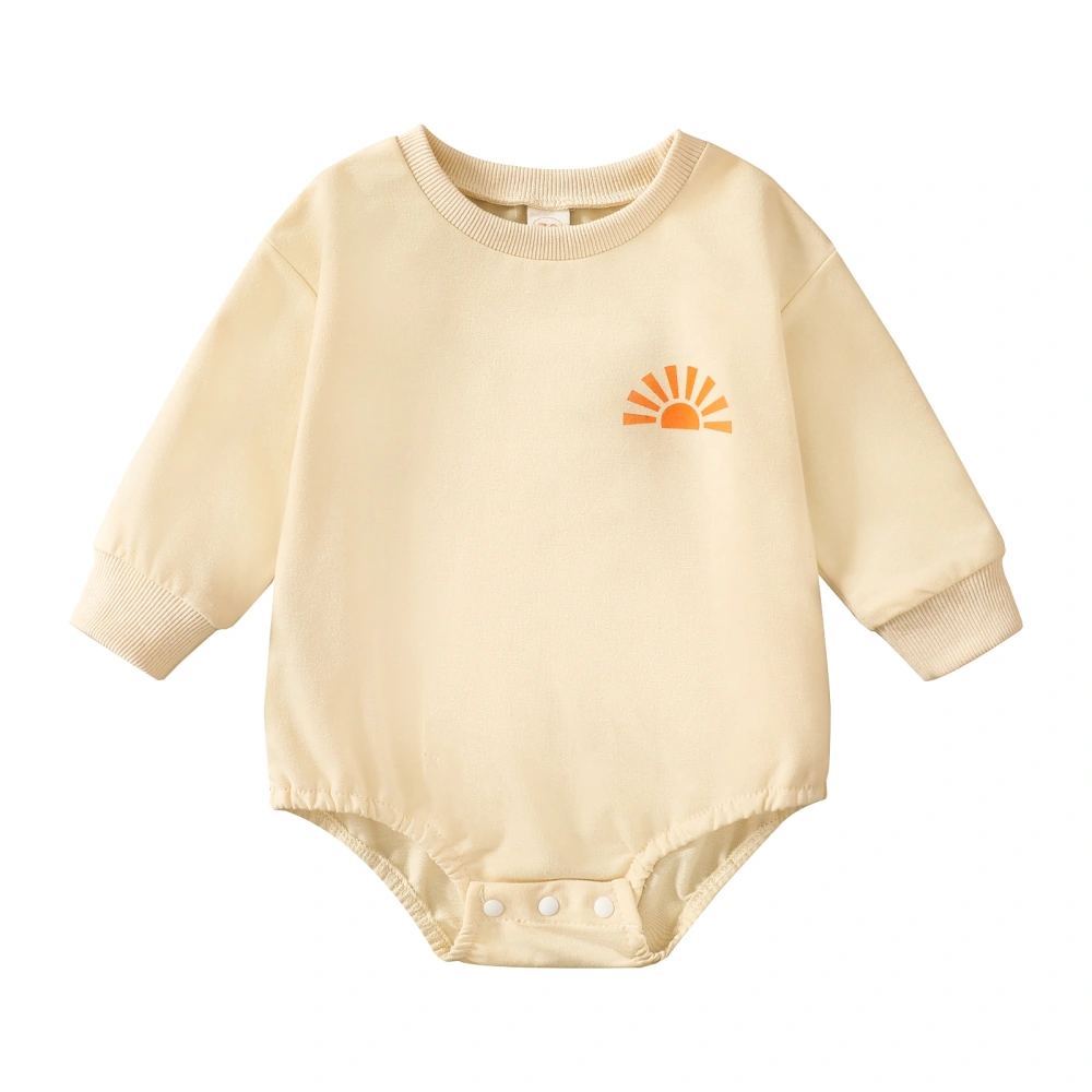 Baby Girls Spring Beige Long Sleeve O Neck Sun Print Playsuit