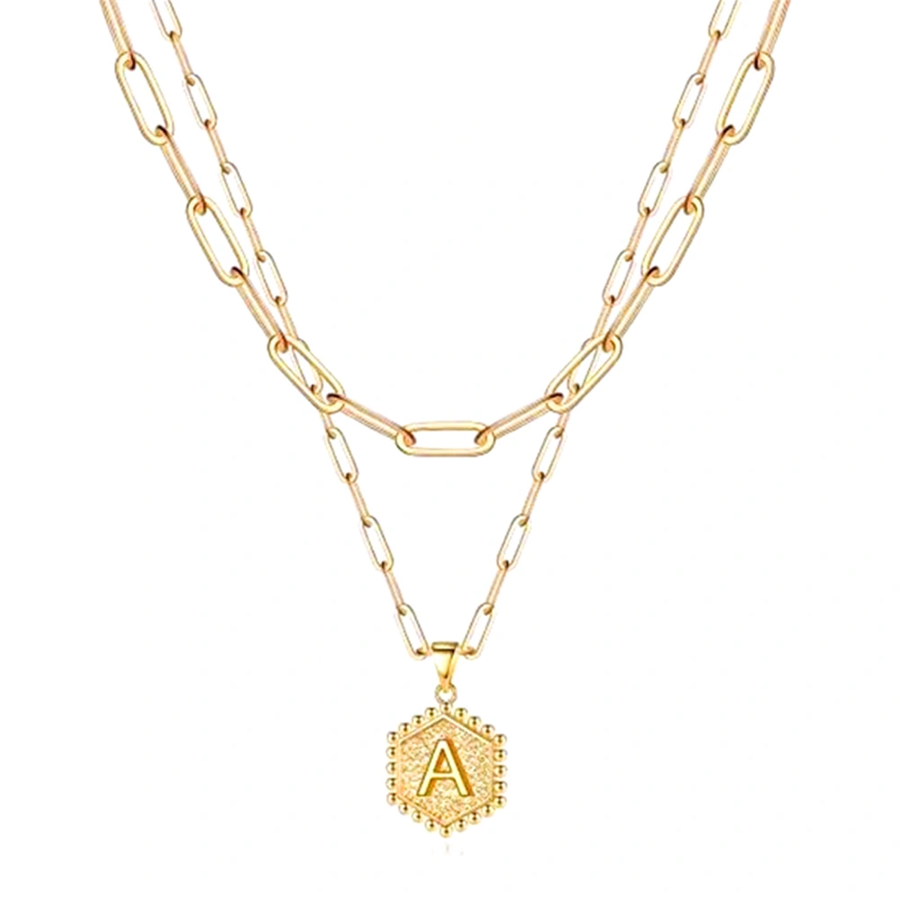 Women Letter Clavicle Double Chains Gold Pendant Geometric Necklace