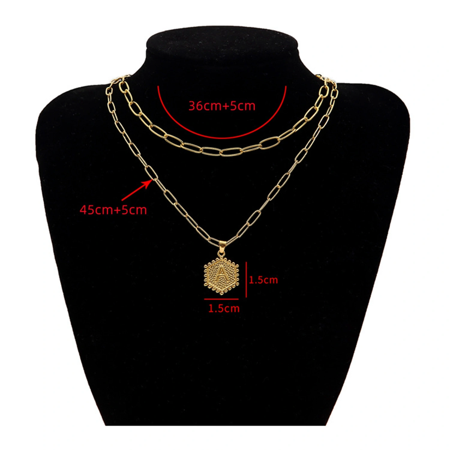 Women Letter Clavicle Double Chains Gold Pendant Geometric Necklace