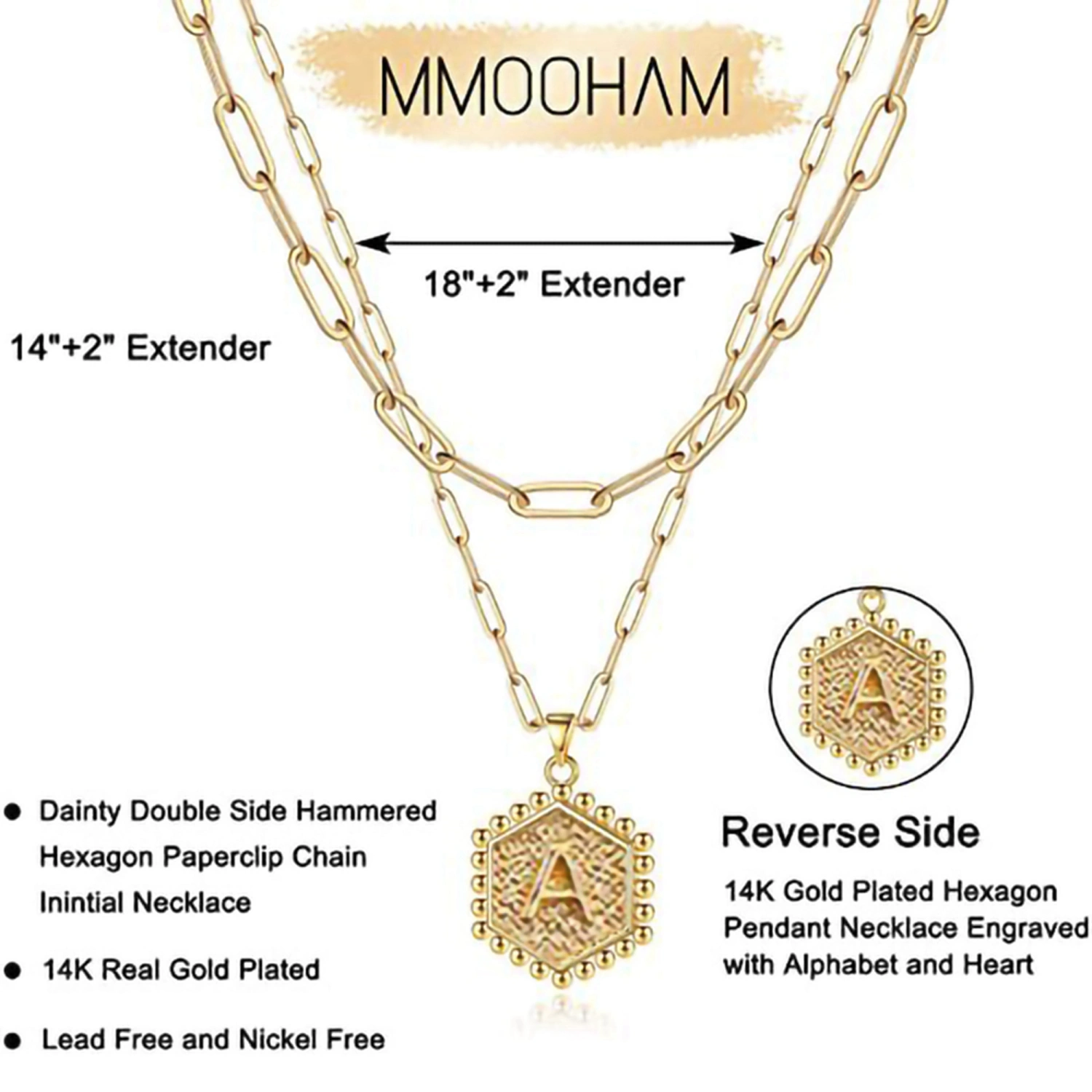 Women Letter Clavicle Double Chains Gold Pendant Geometric Necklace