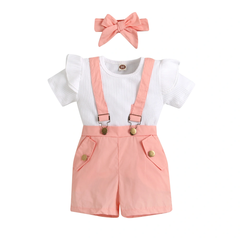 Kids Girls Clothes Solid Color Short Sleeve T-shirt Shorts Headband