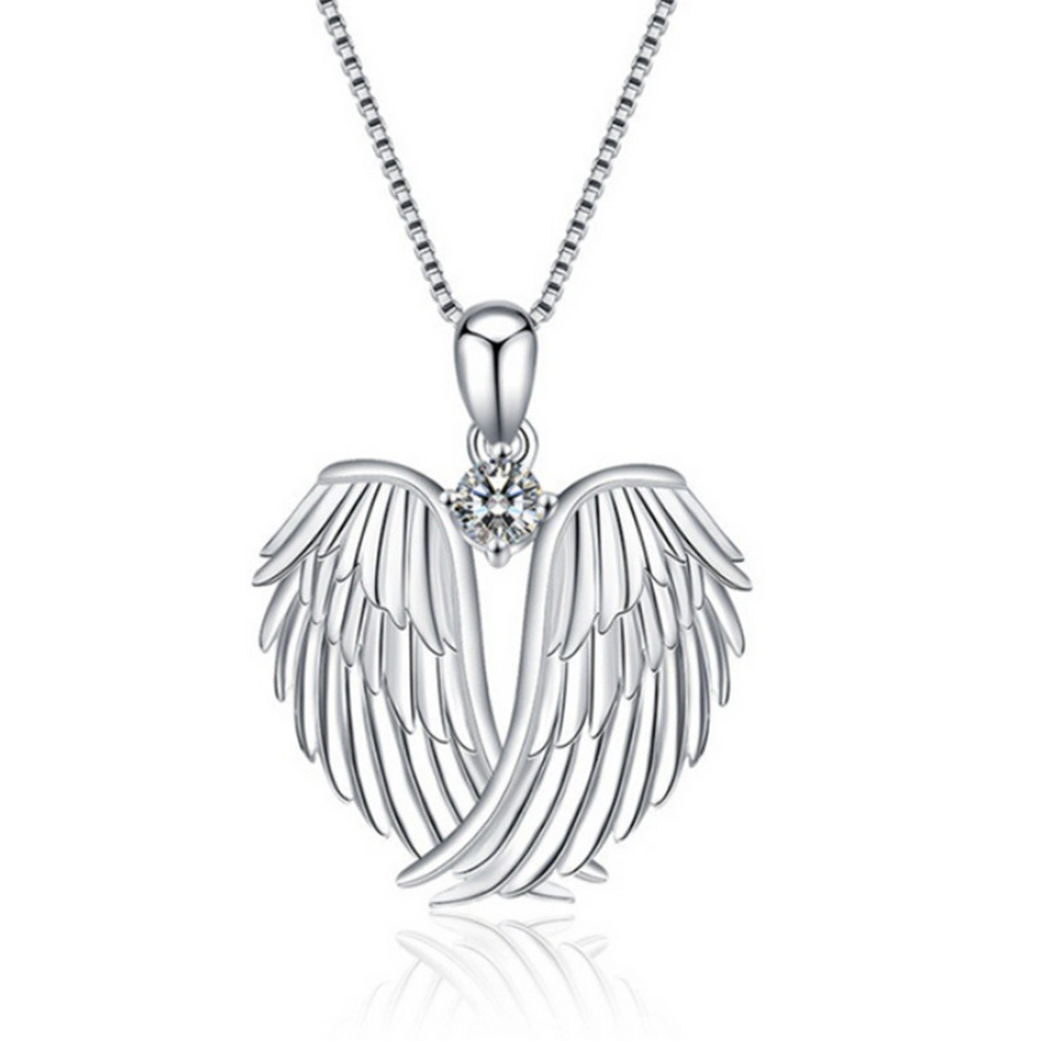 Angel Wings Pendant Necklace, Women Dainty Crystal Birthstone Necklace