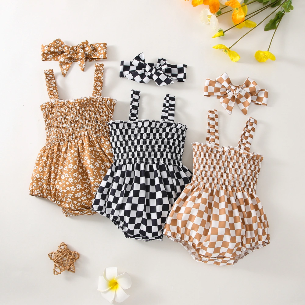 Infant Girl Sleeveless Romper + Bow Headband, Flower Sweet Clothing