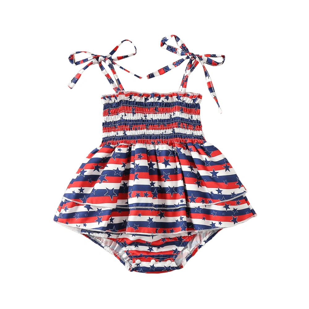 Baby Girls Romper Dress Stars Stripe Printed Strap Sleeveless Jumpsuit