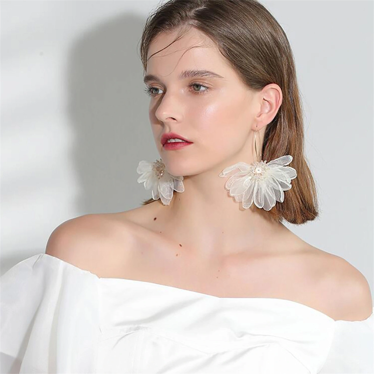 Women Flower Dangle Earrings Exquisite Elegant Drop Earrings Jewelry