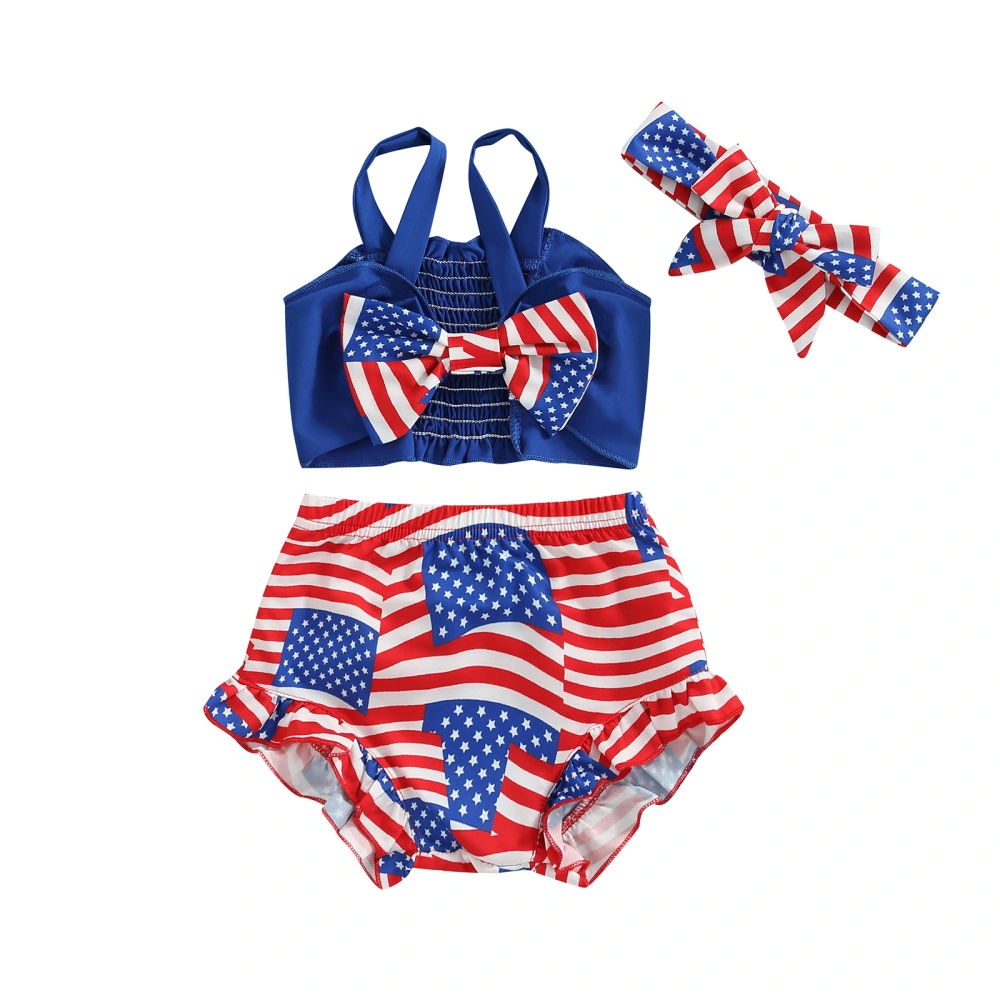 Baby Girls 4th of July Outfits, Bow Tank Tops + Shorts + Headband Set