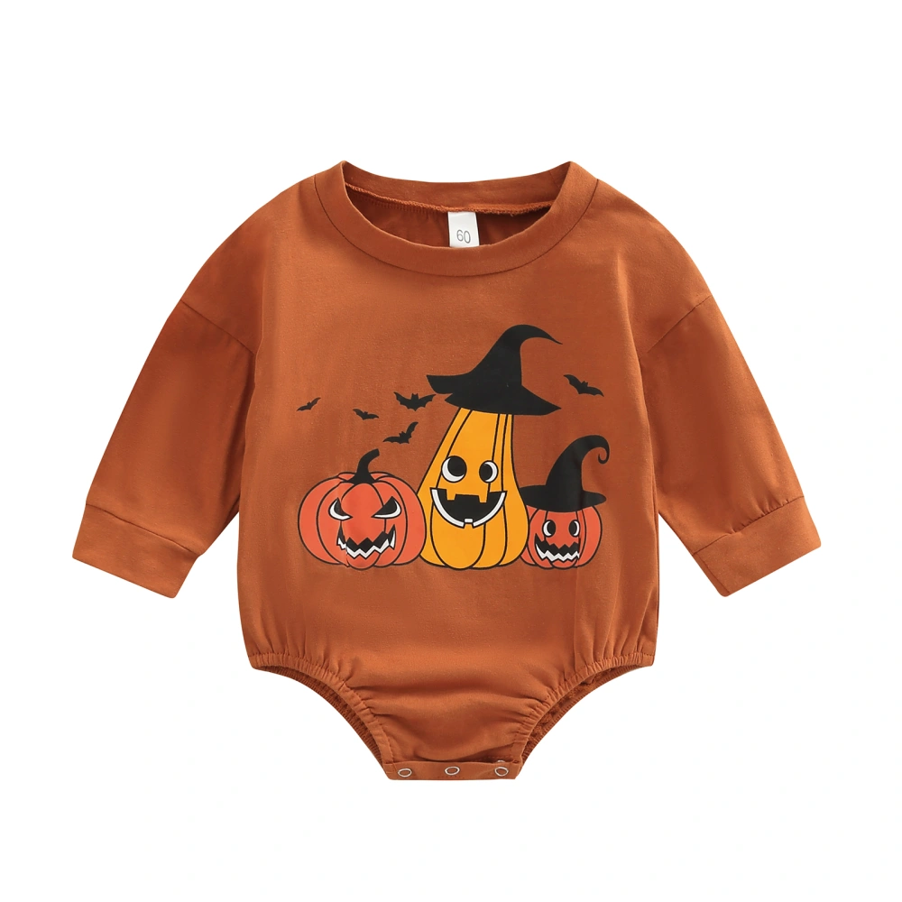 Infant Romper Pumpkin Bat Print Round Neck Long Sleeve Jumpsuit