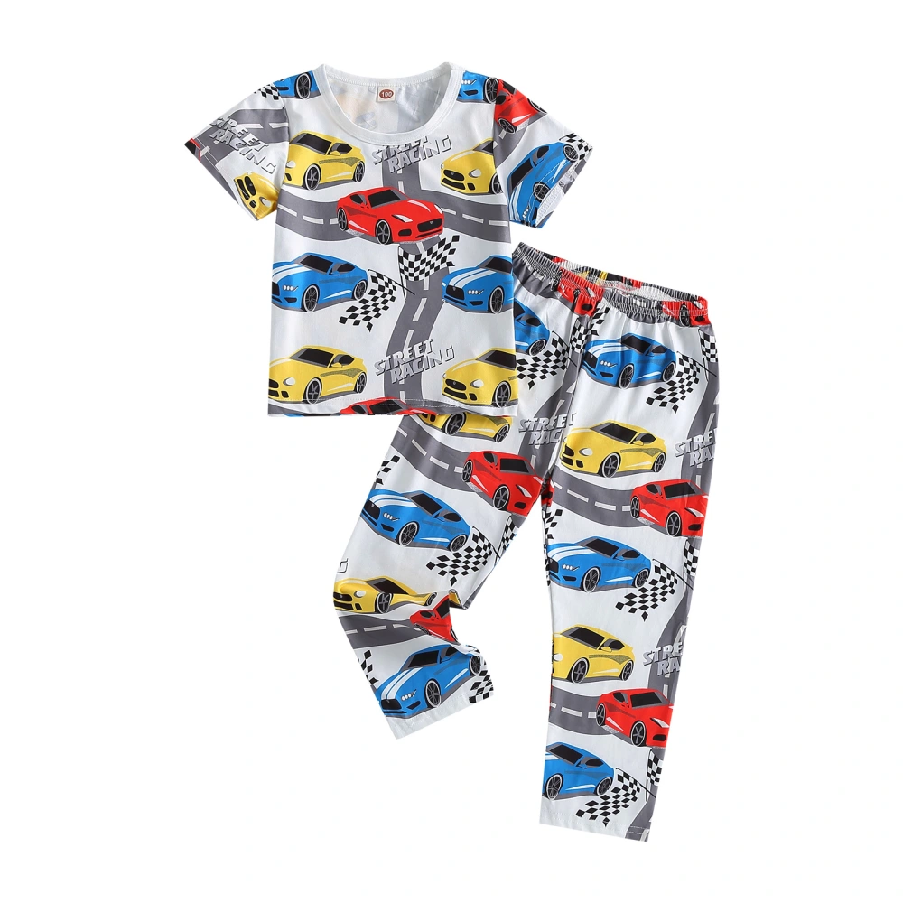 Kids Boys Pajamas Set Car Print Short Sleeve Crew Neck T-shirt + Pants