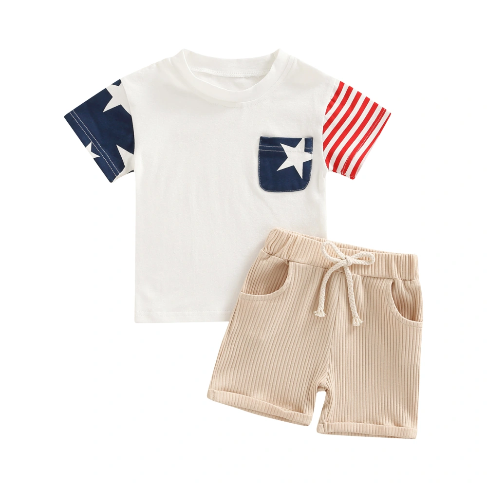 Boy’s Independence Day Short Sleeve Tops and Tie-up Short Pants Set