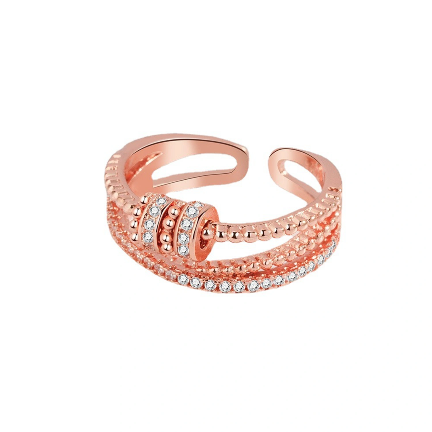 Adjustable Open Rings for Women, Bead Spinning Rhinestone Rings