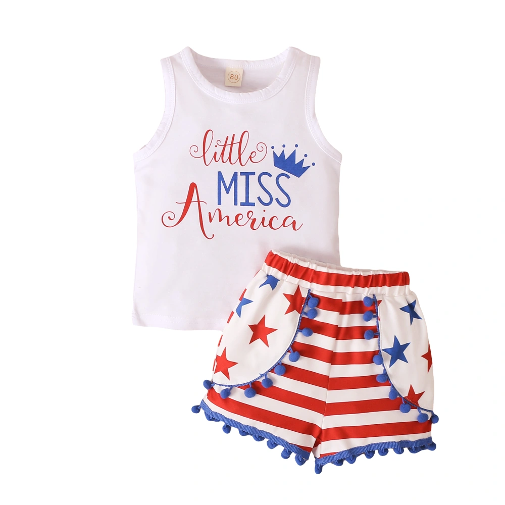 Girls Independence Day Letters Print Tank Tops and Tassels Shorts