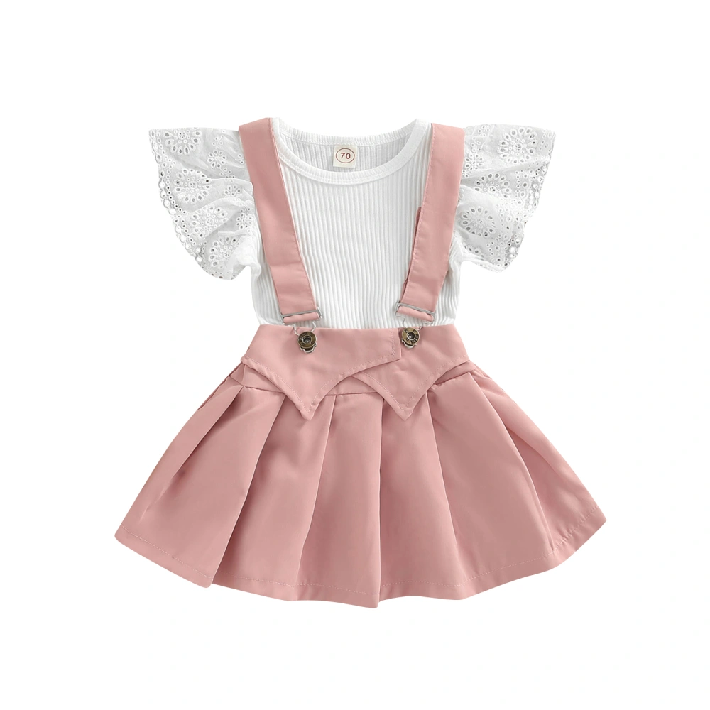 Baby Girls Layette, White Short Sleeve Romper and Suspender Skirt