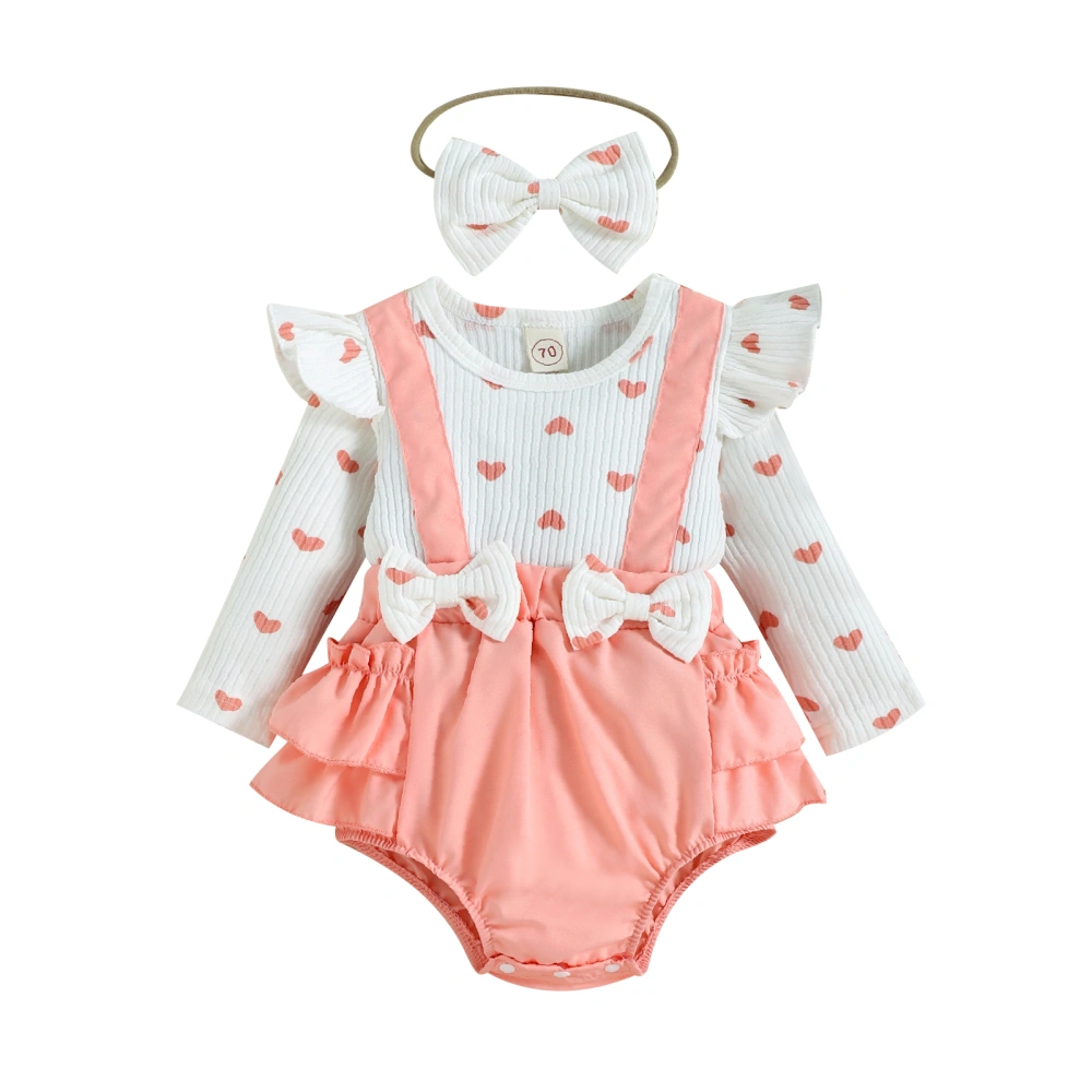 Baby Girls 2Pcs Fall Outfits, Heart Romper Suspender Dress + Headband