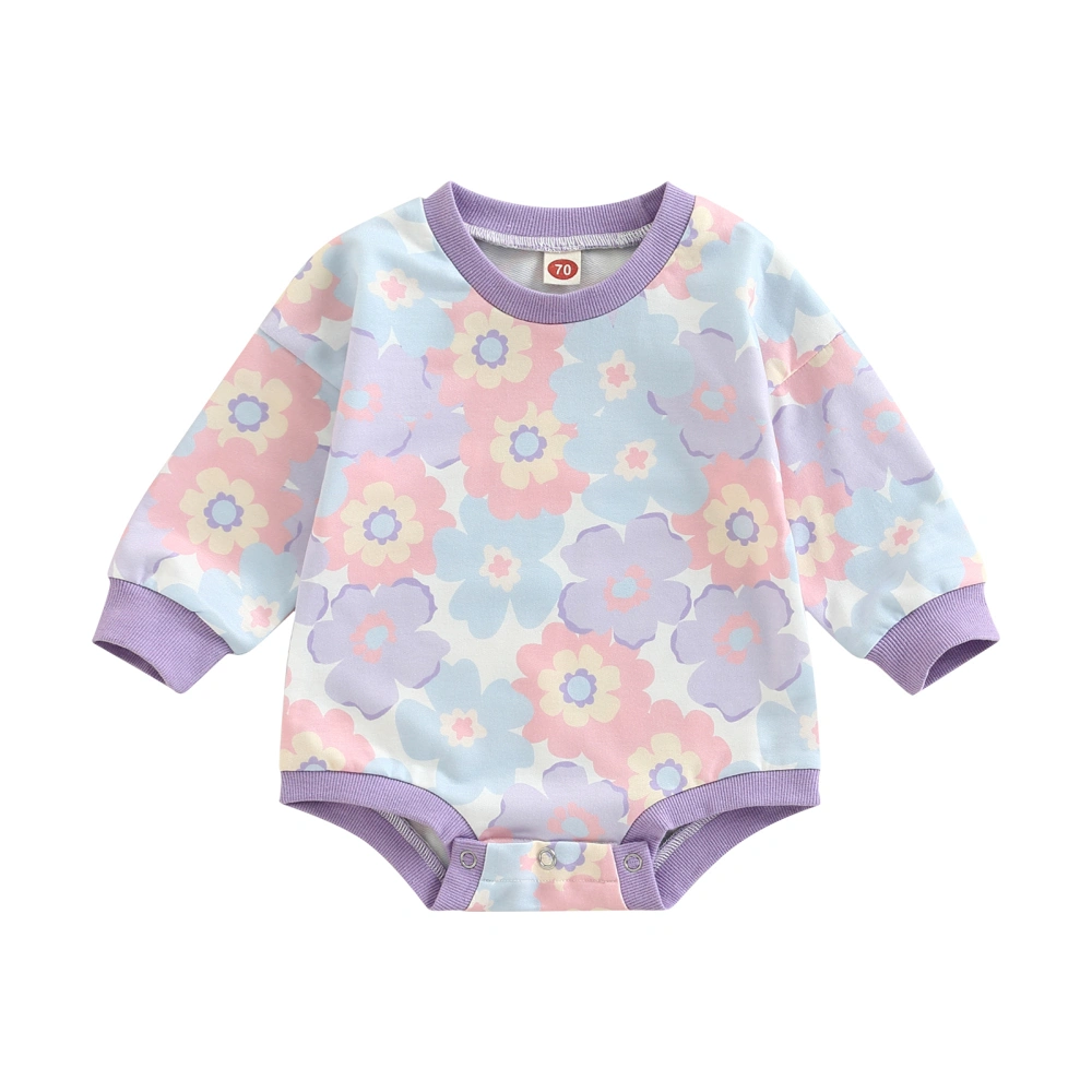 Baby Girl Boy Sweatshirt Romper, Floral Print Long Sleeve Jumpsuit