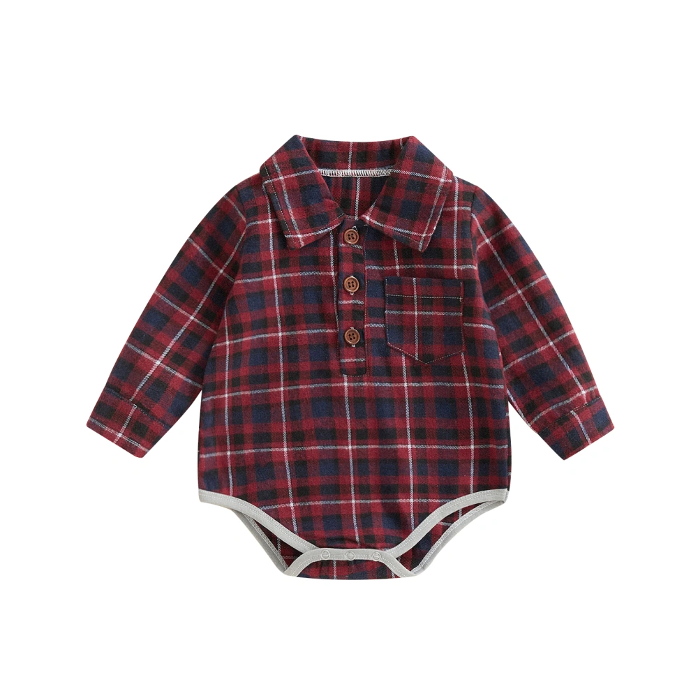 Infant Autumn Jumpsuit, Plaid Print Long Sleeve Lapel Button Romper