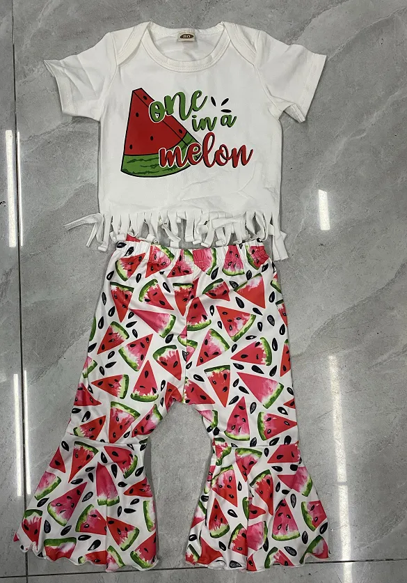 Kids Clothes Set Letter Print T-Shirts Watermelon Pants Headband