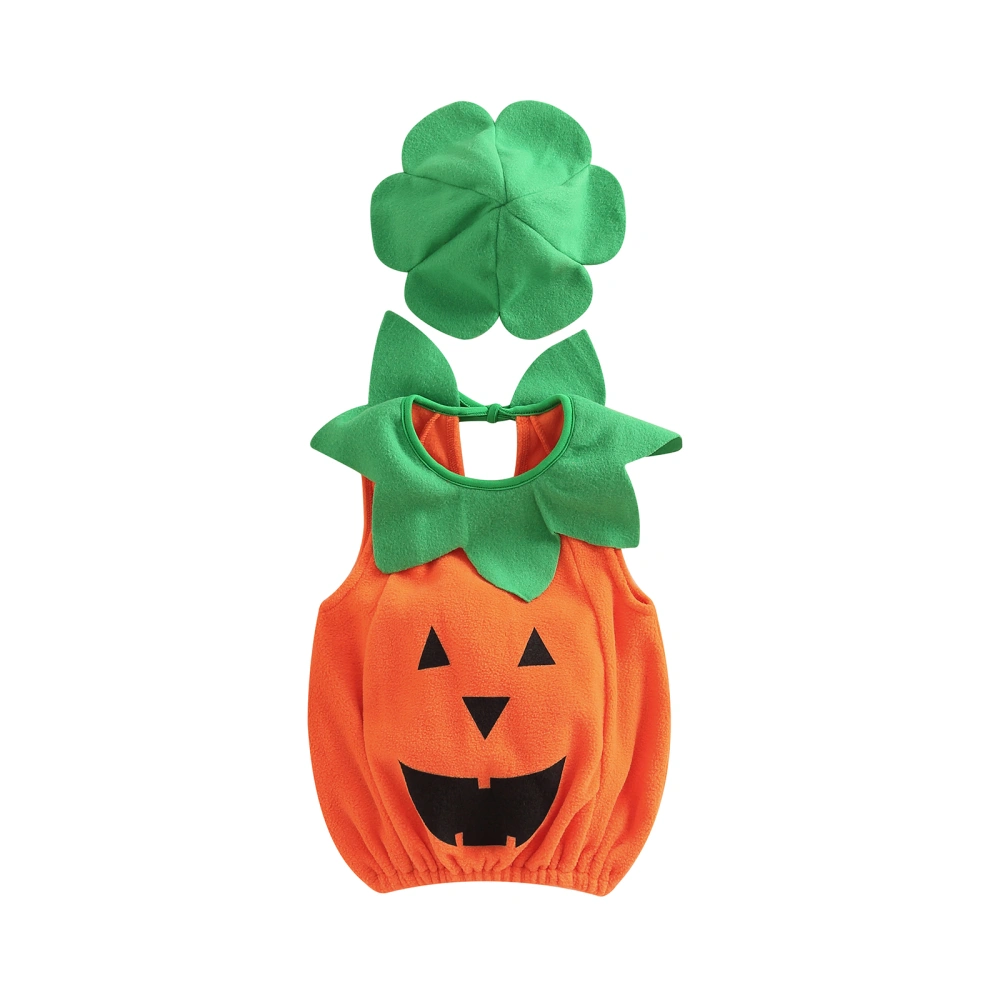 Halloween Pumpkin Costume Set, Toddler Tie-up Tank Tops + Hat