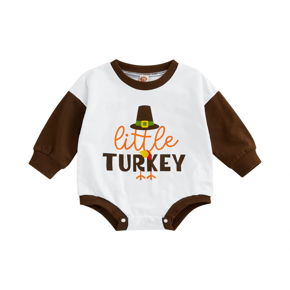 Infant Thanksgiving Day Romper, Long Sleeve Turkey/Letter Bodysuit