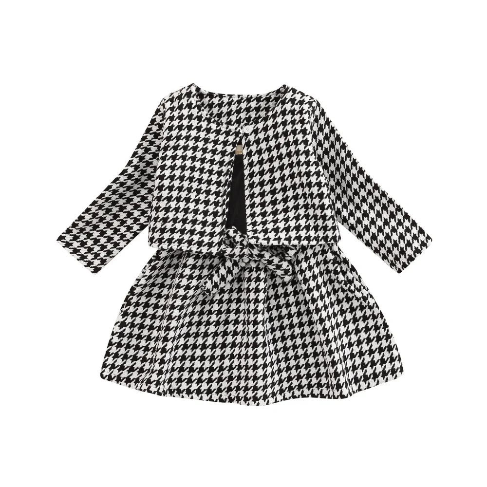 Children Girl Dress Two Piece Set, Patchwork Dress Outwear Coat