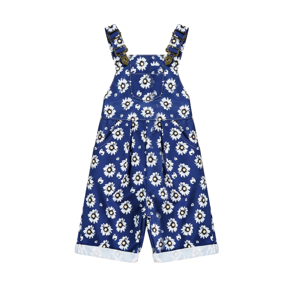 Baby Girls Overalls, Sleeveless Daisy Print Bib Pants with Pockets