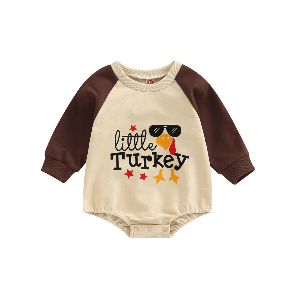 Infant Thanksgiving Romper, Long Sleeve Turkey Letter Print Bodysuit