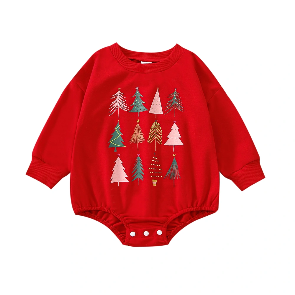 Infant Christmas Romper Long Sleeve Christmas Tree Print Jumpsuits