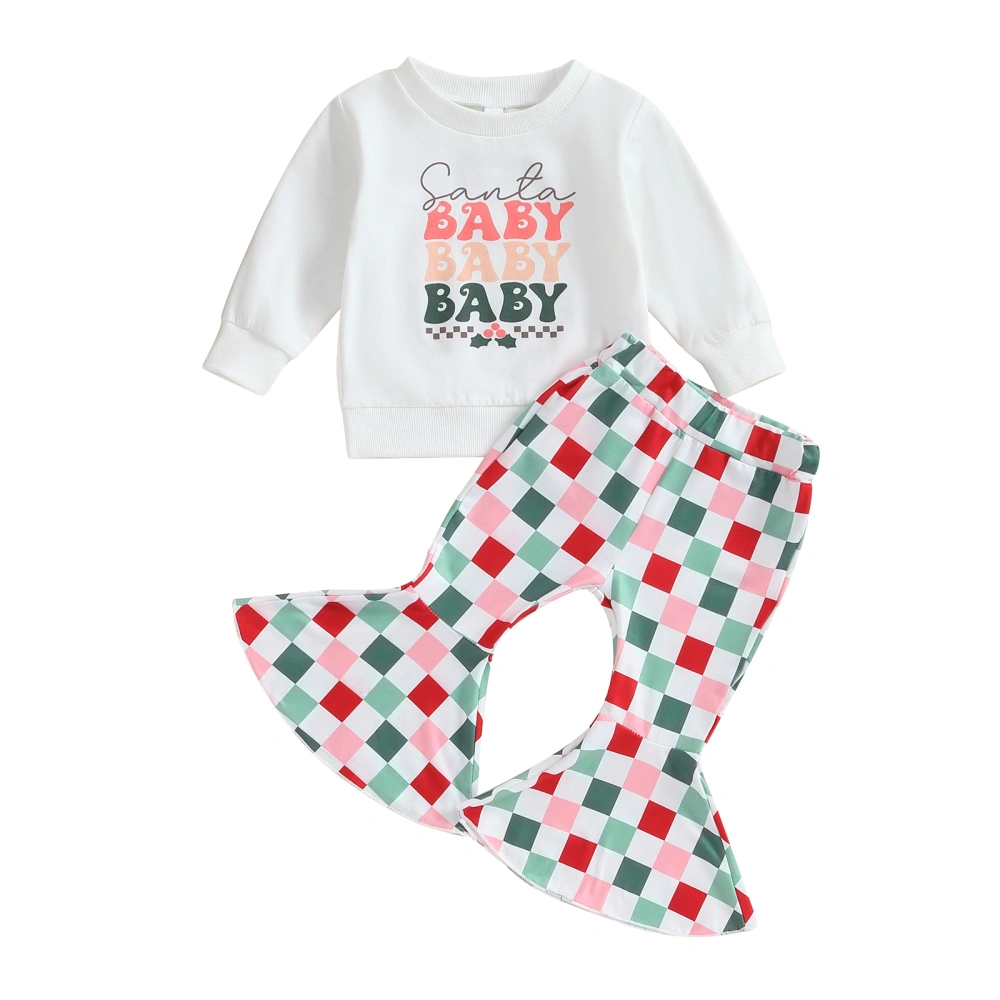 Girls Christmas Pants Set Letters/Bull Head Sweatshirt Plaid/Cow Pants