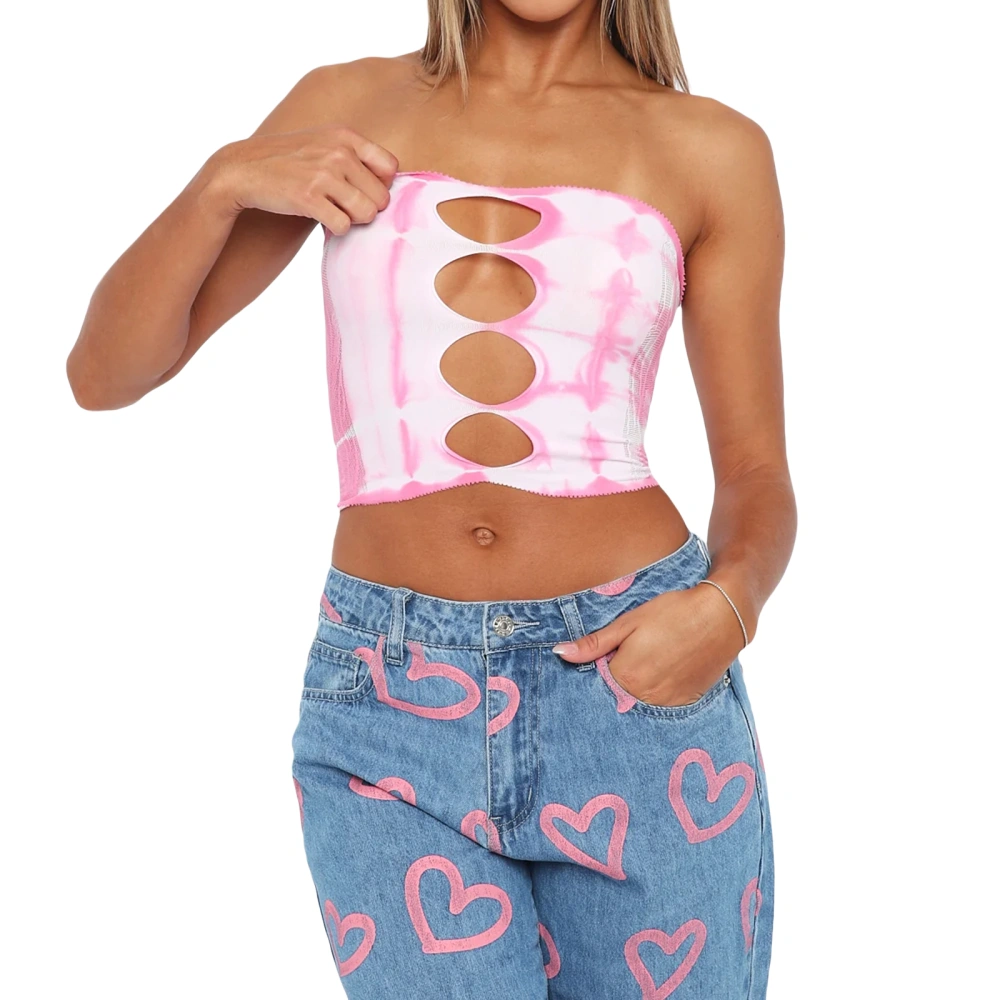 Women's Tube Tops, Strapless Solid Color/Tie-Dye Print Bandeau Tops