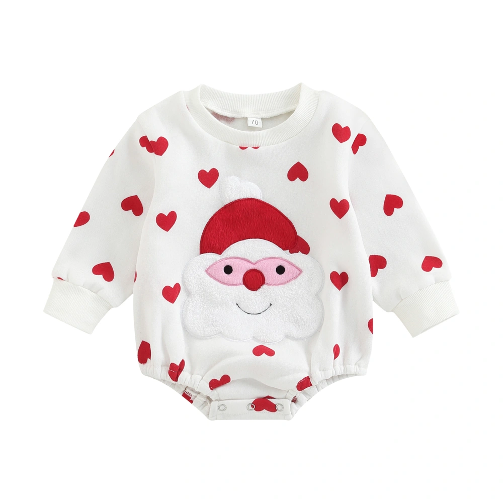 Infant Baby Christmas Long Sleeves Heart Santa Print Jumpsuit