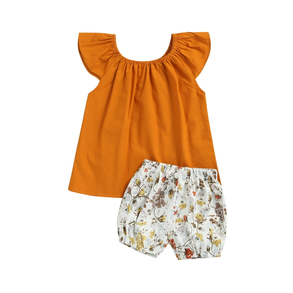 Baby Short Sleeve Tops + Short, Floral Pattern, Pleated Clothing