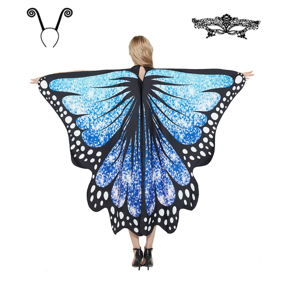 Adults Floral Print Butterfly Shaped Shawl+ Mask+ Tentacle Hair Hoop