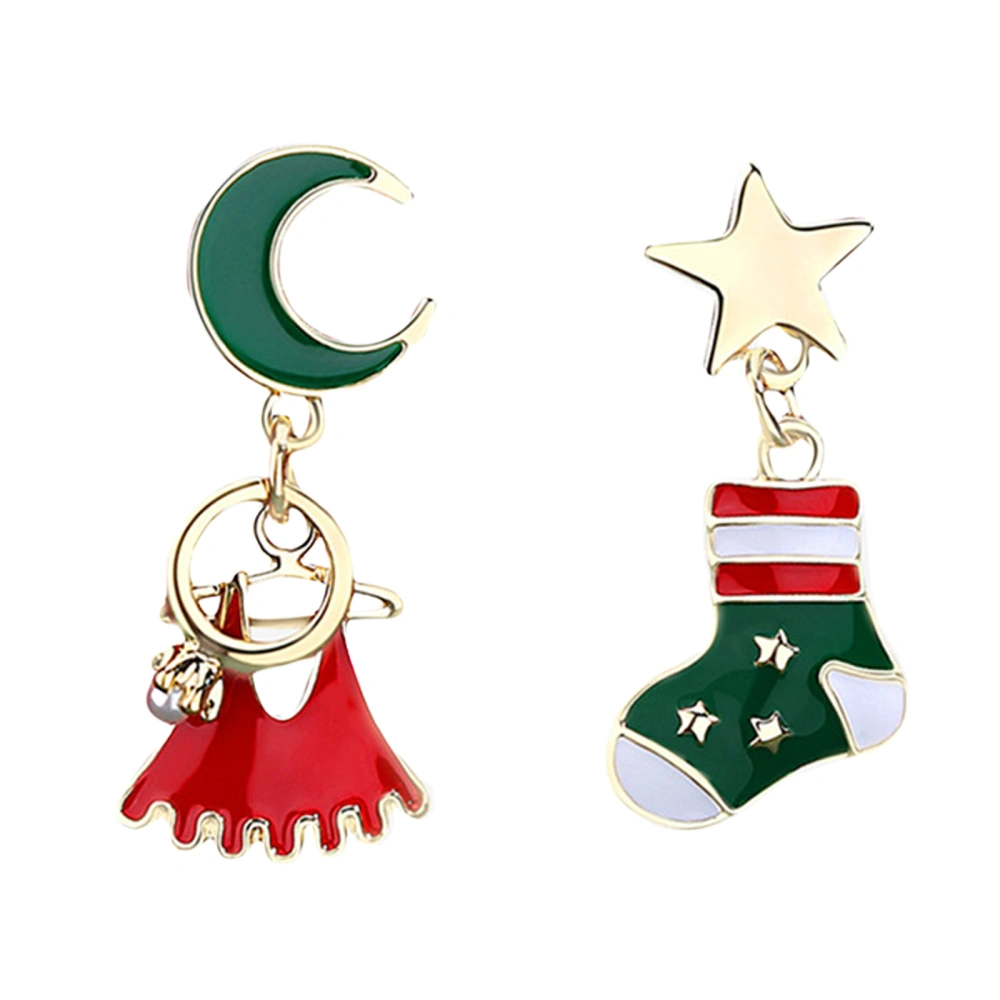 Women Earring Christmas Alloy Moon Star Asymmetric Pendent Set