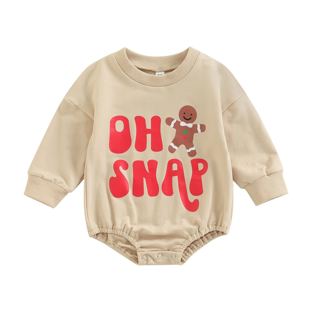 Toddler Baby Rompers Letter Gingerbread Man Print Long Sleeve Jumpsuit