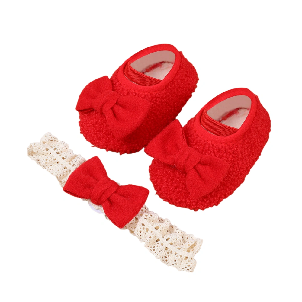 Baby Baptism Shoes and Headband Set, Bow Flats and Lace Hairband