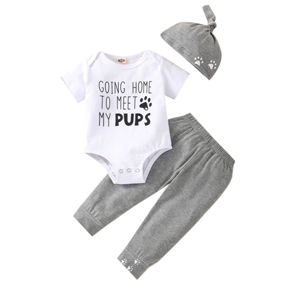 Infant 3Pcs Outfits, Short Sleeve O-Neck Bodysuit + Long Pants + Cap